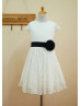 Cap Sleeves Ivory Lace Flower Girl Dress With Black Flower Sash